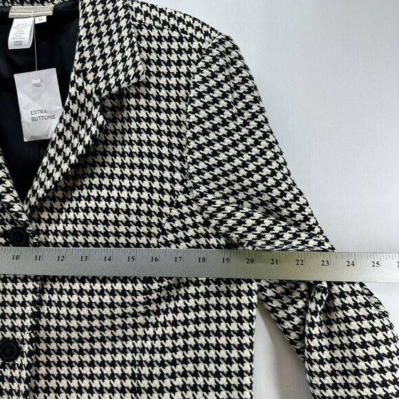 Coldwater Creek Overcoat Womens 14 Silk Wool Fully Lined Houndstooth Black White - Picture 8 of 11